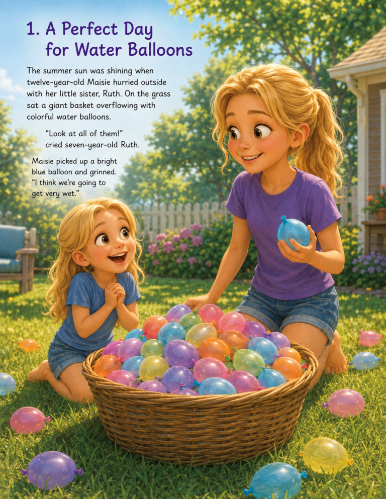 Maisie and Ruth play with water balloons